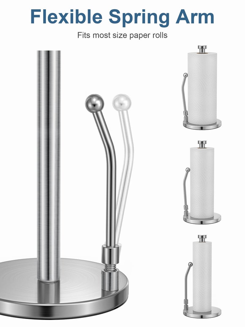SMARTAKE SMARTAKE Paper Towel Holder, Paper Towel Dispenser Standing Weighted Base Non Slip, Spring Arm for Easy Tear, Stainless Steel Paper Towel Holder for Home Kitchen Countertop Tabletop, Silver  - Image 4