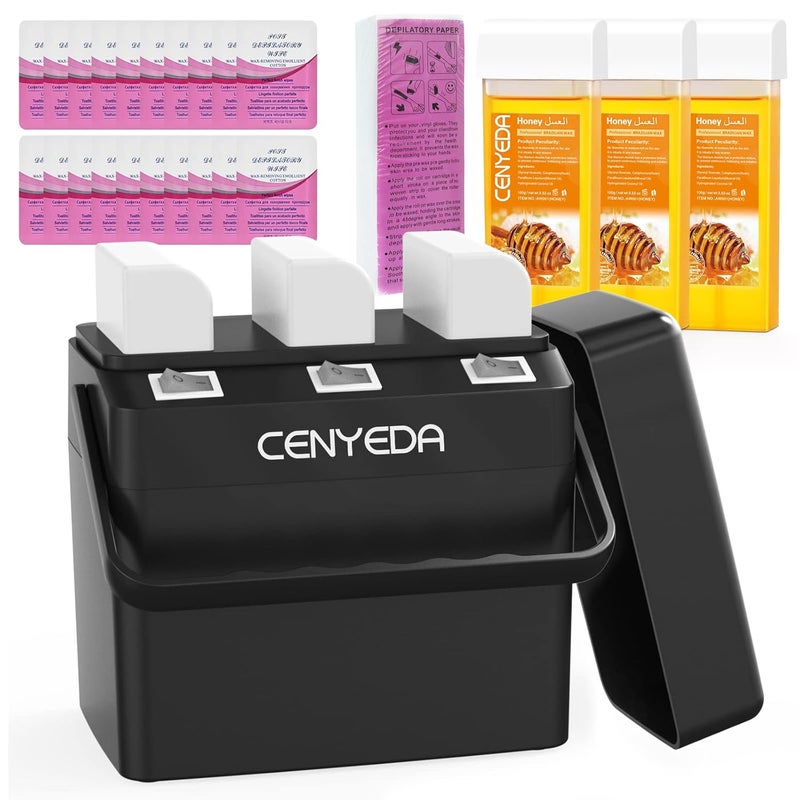 3 IN 1 Roll On Wax Kit Waxing Kit for Hair Removal Triple RollOn Wax Warmer with 3 Honey Wax Cartridge Wax Roller Refill for Legs Arms and Underarm Upgrade Heating SystemJust 13 Mins Fast