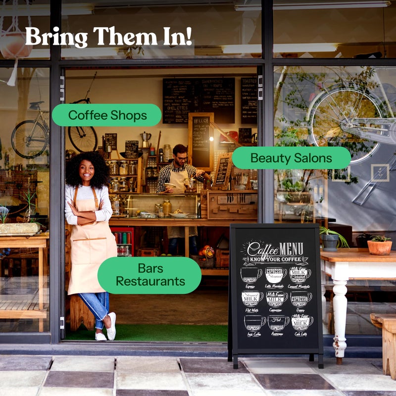 T-SIGN Outdoor A-Frame Sidewalk Sign 24x36 Inch Sandwich Board, Black Coated Steel Metal Double-Sided, Heavy Duty Slide-in Folding Frame Sign Holder, 2 Corrugated Plastic Poster Boards, Display Stand - Image 5
