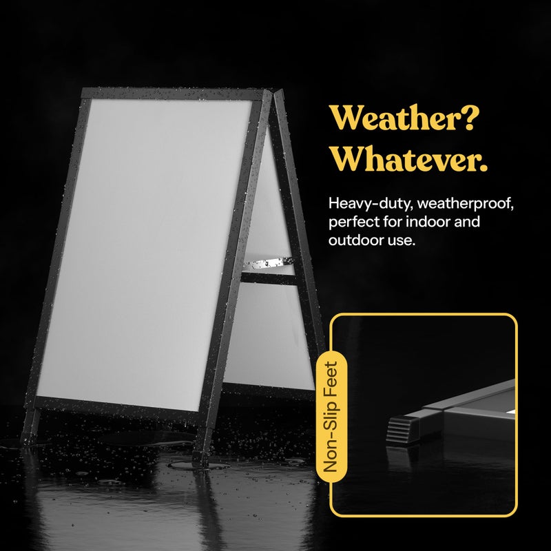 T-SIGN Outdoor A-Frame Sidewalk Sign 24x36 Inch Sandwich Board, Black Coated Steel Metal Double-Sided, Heavy Duty Slide-in Folding Frame Sign Holder, 2 Corrugated Plastic Poster Boards, Display Stand - Image 4