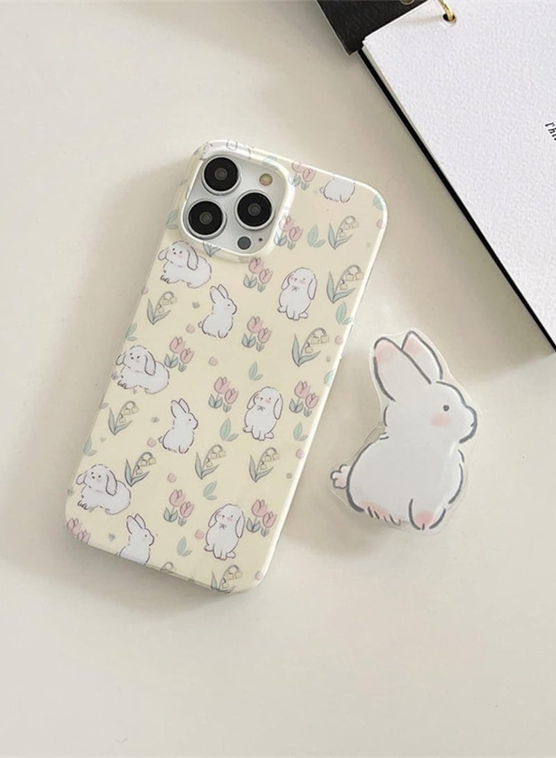 عام حافظة أرنب باللون البيج لهاتف آيفون 15 برو ماكس، حافظة كرتونية كورية ثلاثية الأبعاد لطيفة على شكل أرنب مع حامل أرنب للفتيات - Image 4