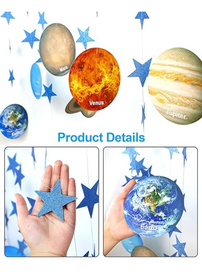 Solar System Banner, 8 Planets  Blue Star Fancy Paper Garland For Kids' Bedroom, Astronaut Birthday Party Decor (No Color Specified) - Image 2
