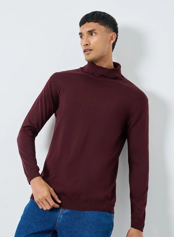 Styli Maroon Turtleneck Sweater