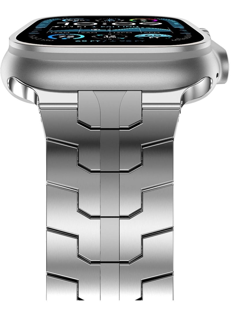 TIGER Stainless Steel Strap for iWatch 49mm, 46mm, 45mm, 44mm, 42mm – Silver Replacement Band for Apple Watch Ultra 3, Ultra 2, Ultra, Series 10, 9, 8, 7, SE, 6, 5, 4, 3, 2, 1 – Durable, Adjustable, Elegant Design - Image 2