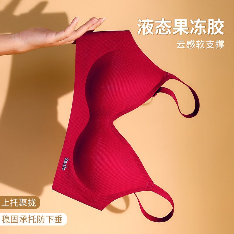 Traceless Underwear Women'S Small Chest Gathering Parm Thin Fixed Cup 3D Jelly Strip Soft Support Non-Rimped Bra - Image 4