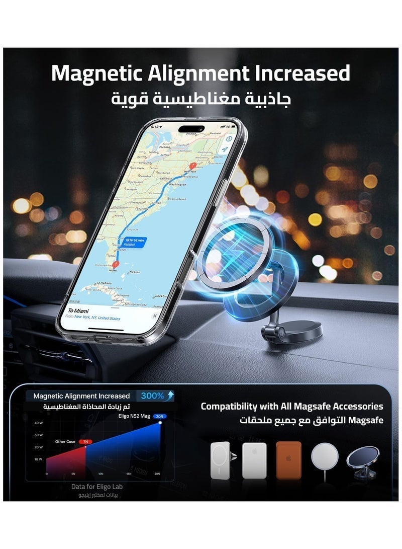 جراب مغناطيسي لموبايل ايفون 15 بلس من، متوافق مع ماج سيف، 【مضاد للاصفرار】غطاء خلفي شفاف للغاية للحماية من الصدمات، جراب حماية مغناطيسي قوي ورفيع للغاية لموبايل ابل 15 بلس - Image 2