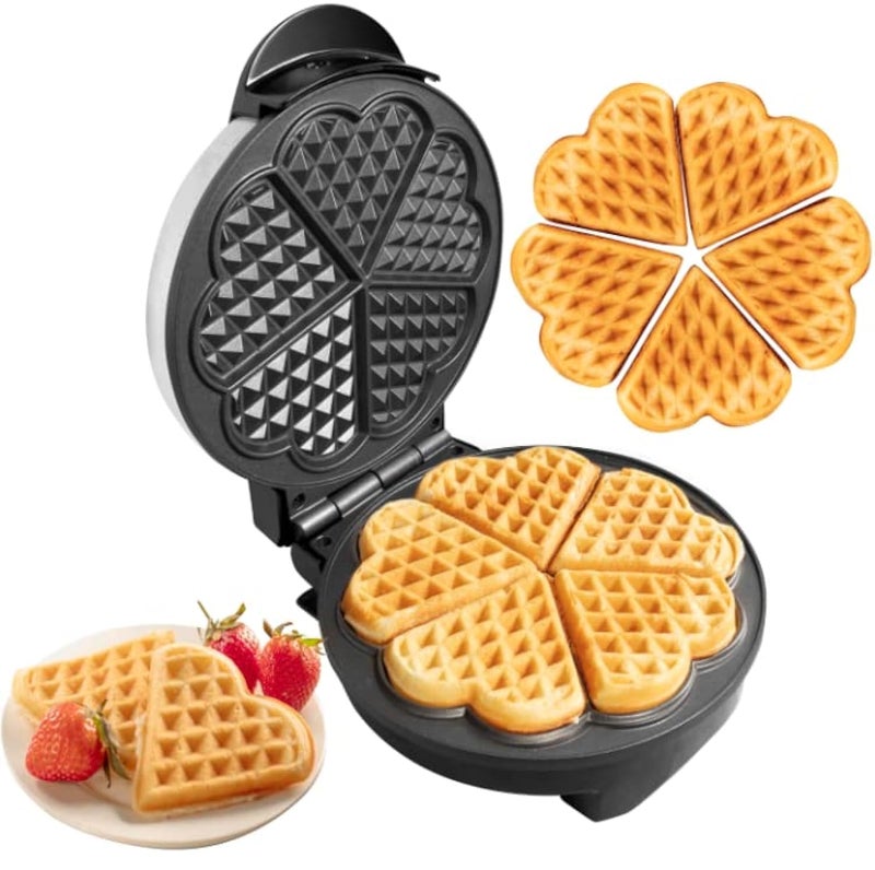 CucinaPro CucinaPro Heart Waffle Maker- Make 5 Heart Shaped Waffles for Special Loved Ones Breakfast- Nonstick Baker Easy Cleanup, Electric Waffler Griddle Iron w Adjustable Browning Control- Fun Gift for Her  - Image 1
