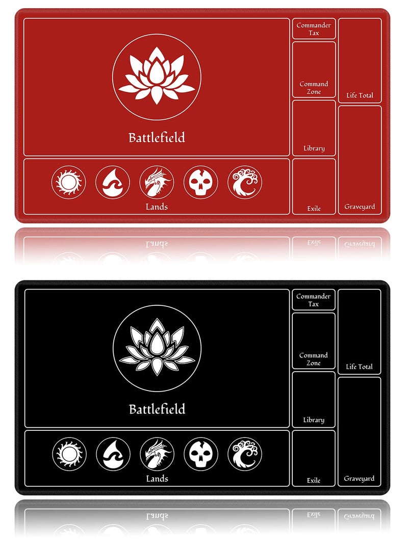 EDGFRTOIO Card Playmat Stitched with Magic Zone for MTG Card Game Playing, Commander Board Game Desk Mat Duel Mat Card Battles Binder Deck 24x14inches for Beginner (Black, Red, 2 Pack) - Image 1