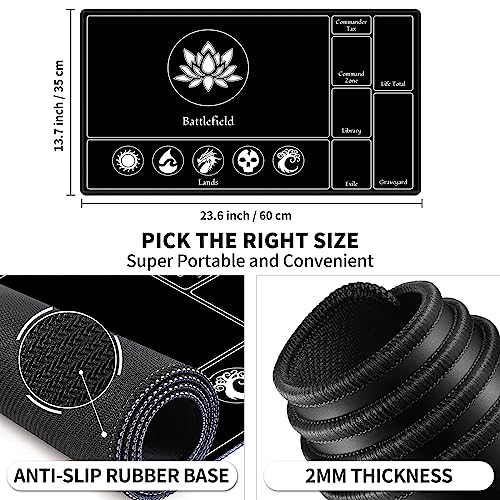 EDGFRTOIO Card Playmat Stitched with Magic Zone for MTG Card Game Playing, Commander Board Game Desk Mat Duel Mat Card Battles Binder Deck 24x14inches for Beginner (Black, Red, 2 Pack) - Image 3