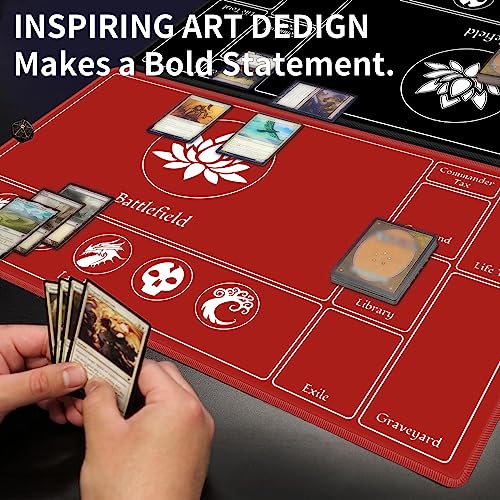 EDGFRTOIO Card Playmat Stitched with Magic Zone for MTG Card Game Playing, Commander Board Game Desk Mat Duel Mat Card Battles Binder Deck 24x14inches for Beginner (Black, Red, 2 Pack) - Image 2