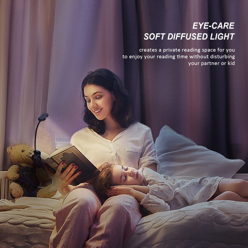 Merisky Rechargeable Book Light: Clip on LED Book Light for Reading in Bed - Adjustable 3 Color 3 Brightness - 60 Hours Eye Care Reading Lamp-Lightweight & Portable for Bed &Travel (Black) - Image 5