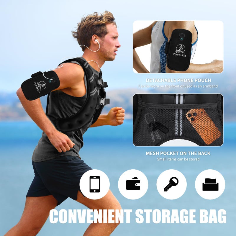 Top tasta Weighted Vest for Women Men, 6lb/8lb/12lb/16lb/20lb/25lb/30lb Adjustable Weight Vest with Reflective Stripes for Workout, Strength Training, Running, Fitness, Muscle Building, Weight Loss, Rucking Vest With Phone Pouch (Black, 8lb) - Image 5