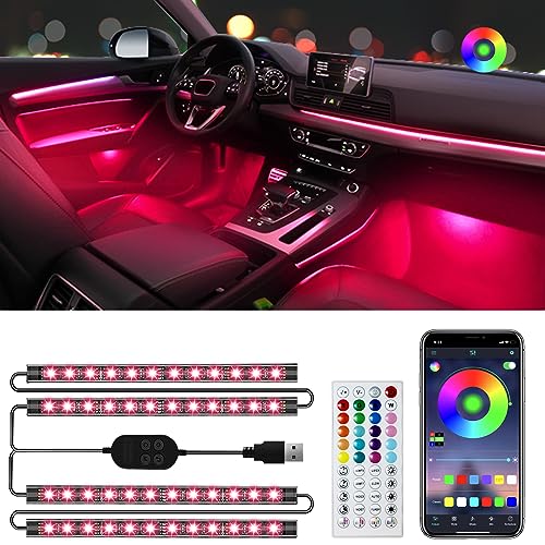 Hovano Car LED Lights - App Controlled Smart Interior Lights, DIY & Music Modes, RGB, 48 LEDs with USB Port, Perfect Car Accessories Gift - Image 1