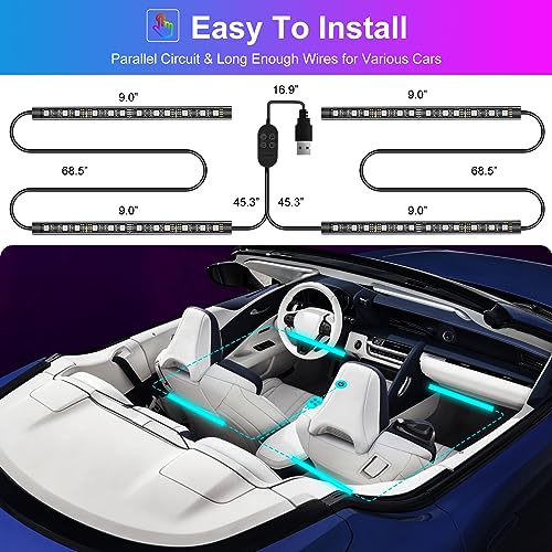 Hovano Car LED Lights - App Controlled Smart Interior Lights, DIY & Music Modes, RGB, 48 LEDs with USB Port, Perfect Car Accessories Gift - Image 3
