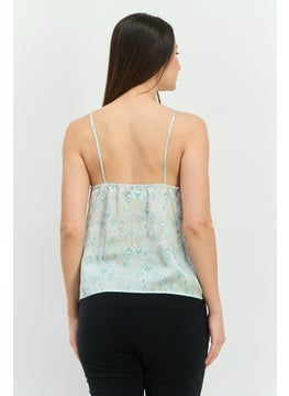 Lefties Women V-Neck Sleeveless Allover Print Tank Top, Green  - Image 3