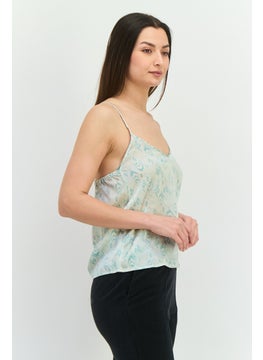 Lefties Women V-Neck Sleeveless Allover Print Tank Top, Green  - Image 2
