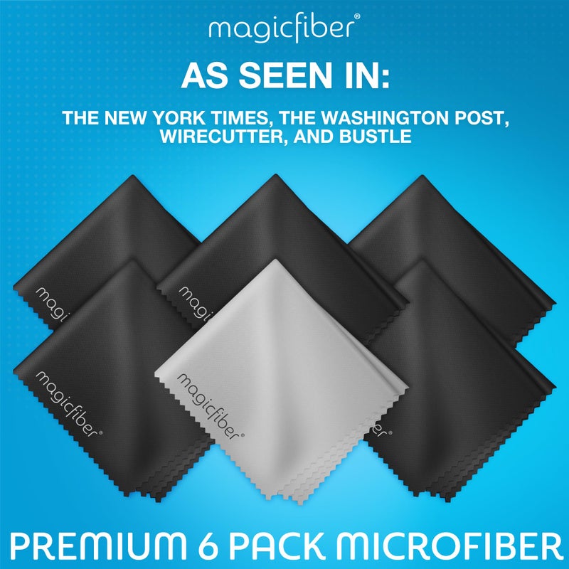 MagicFiber Microfibre Cleaning Cloths - For All LCD Screens, Tablets, Lenses and Other Delicate Surfaces (5 Black and 1 Grey, 6 x 7 Inch) - Image 3