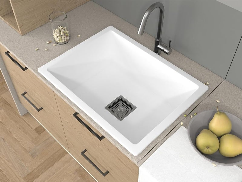 SYON Syon STAR WHITE Premium Ceramic Quartz Kitchen Sink with All Accessories 24x18x8  - Image 1