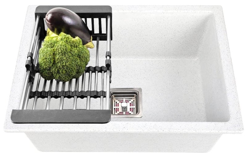 SYON Syon STAR WHITE Premium Ceramic Quartz Kitchen Sink with All Accessories 24x18x8  - Image 3