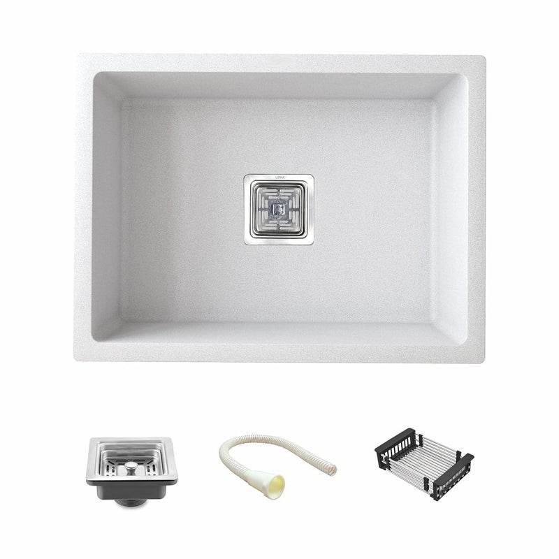 SYON Syon STAR WHITE Premium Ceramic Quartz Kitchen Sink with All Accessories 24x18x8  - Image 2