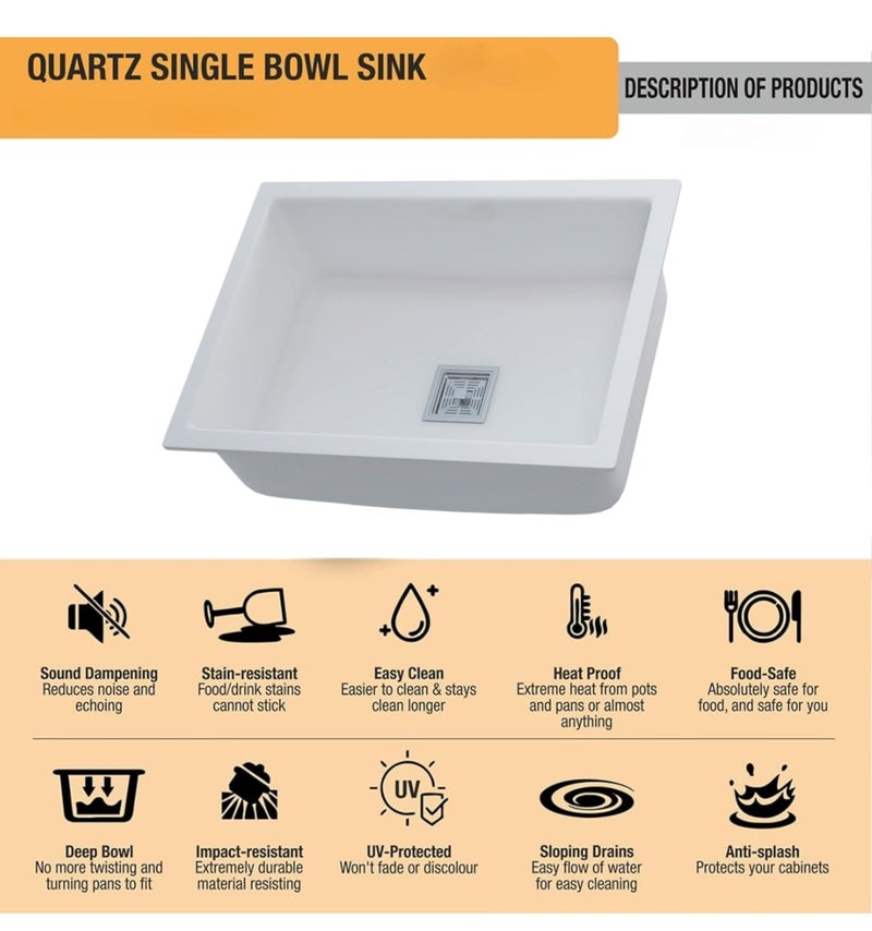 SYON Syon STAR WHITE Premium Ceramic Quartz Kitchen Sink with All Accessories 24x18x8  - Image 5