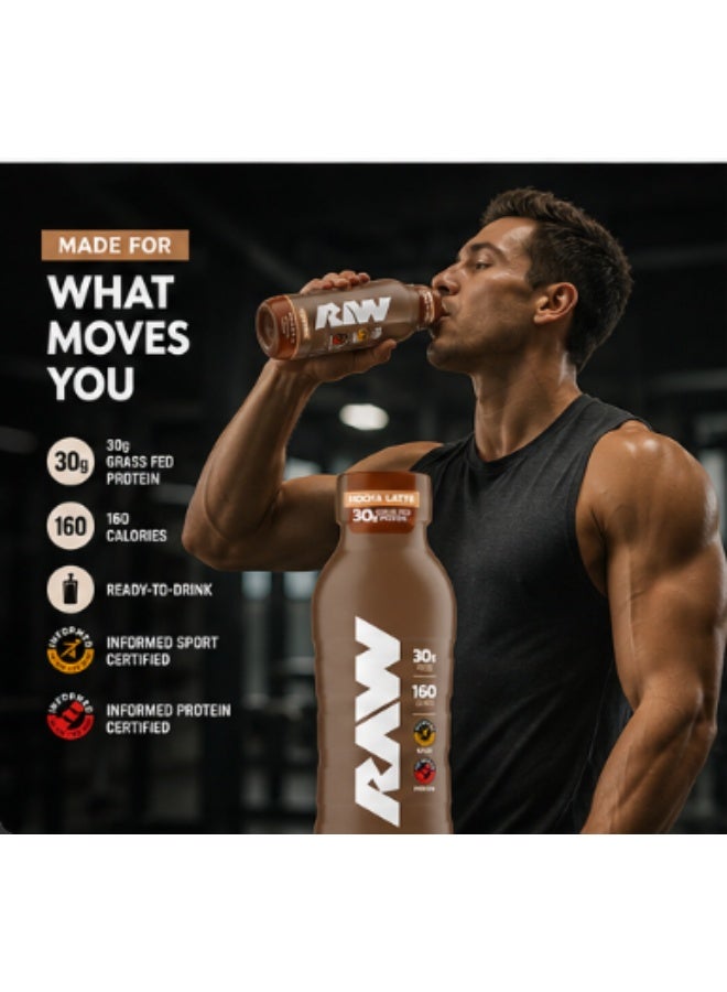 RAW Protein Shake – Mocha Latte (355ml / 12 fl oz) | 30g Grass-Fed Whey Protein, 160 Calories | Informed Sport Tested Ready-to-Drink Shake - Image 4