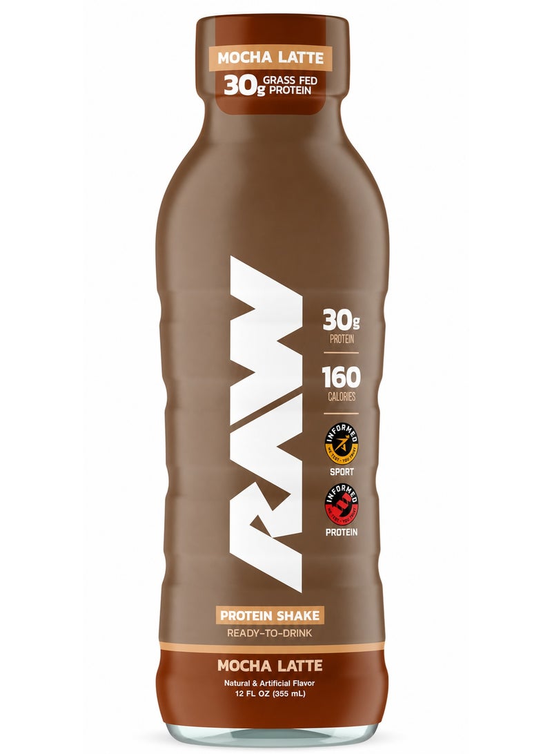 RAW Protein Shake – Mocha Latte (355ml / 12 fl oz) | 30g Grass-Fed Whey Protein, 160 Calories | Informed Sport Tested Ready-to-Drink Shake - Image 1