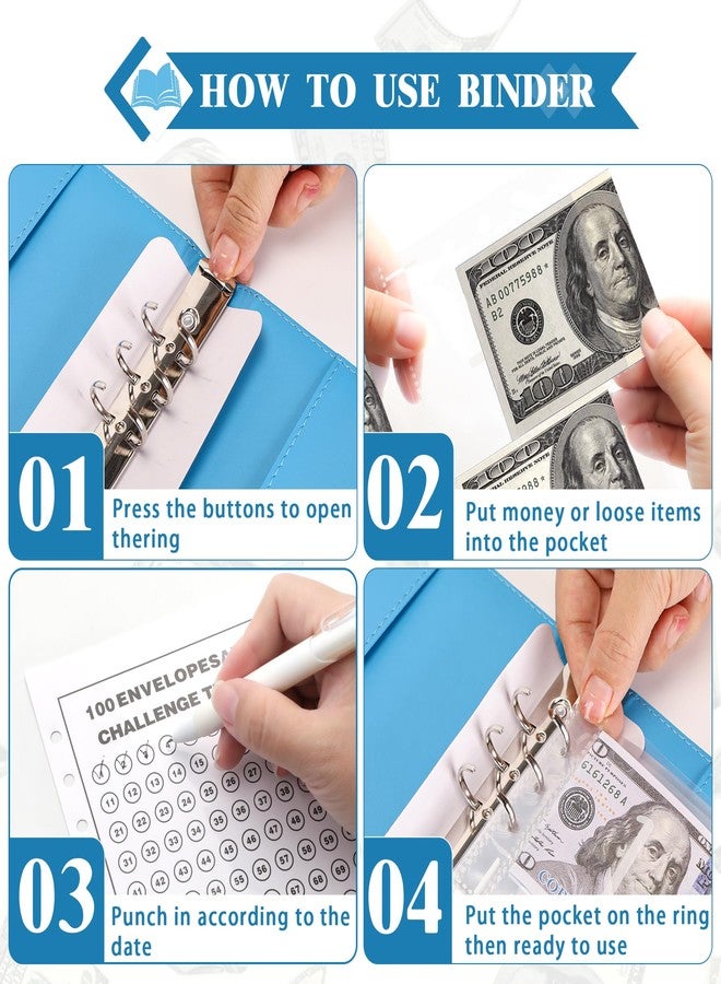 NICOOTH 100 Envelopes Money Saving Challenge Money Saving Binder 100 Envelope Challenge Binder Savings Binder Envelope A5 Savings Challenge Book (A5 Full Blue) - Image 3