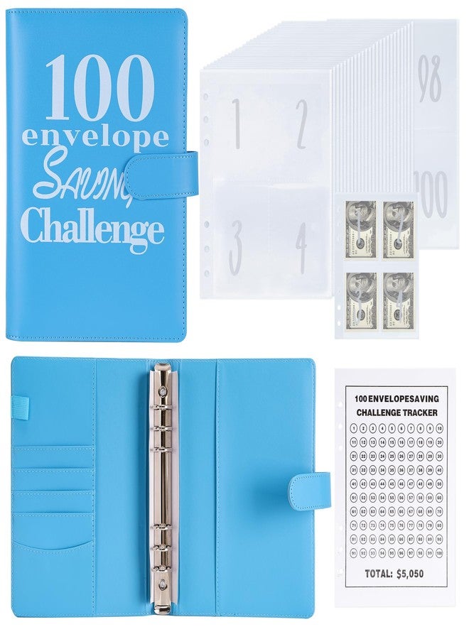 NICOOTH 100 Envelopes Money Saving Challenge Money Saving Binder 100 Envelope Challenge Binder Savings Binder Envelope A5 Savings Challenge Book (A5 Full Blue) - Image 1