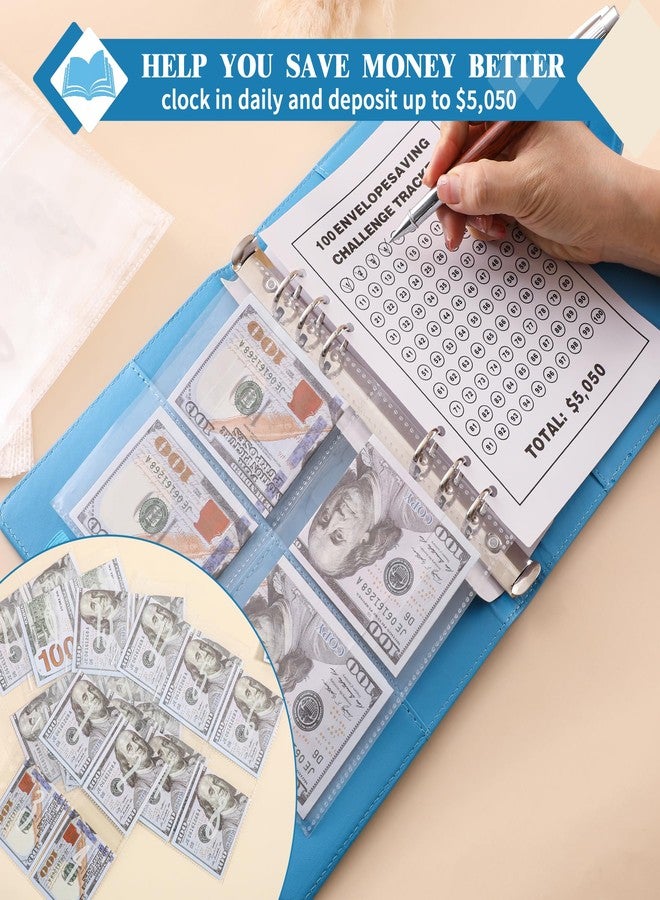 NICOOTH 100 Envelopes Money Saving Challenge Money Saving Binder 100 Envelope Challenge Binder Savings Binder Envelope A5 Savings Challenge Book (A5 Full Blue) - Image 5