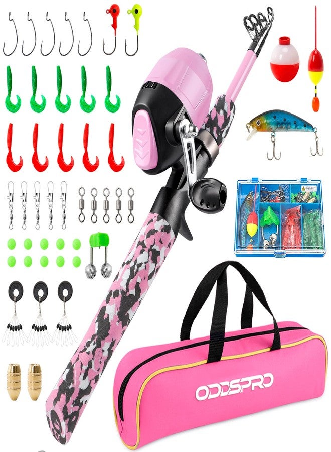 ODDSPRO Kids Fishing Pole - Kids Fishing Starter Kit - with Tackle Box, Reel, Practice Plug, Beginner's Guide and Travel Bag for Boys, Girls (Camo Pink, 1.5M 4.92Ft) - Image 1