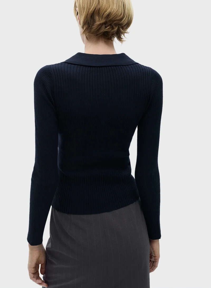 MANGO Ribbed Sweater With Buttons