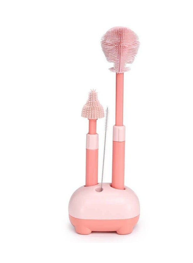 Baby Bottle Brush, Telescopic Silicone Bottle Brush for Cleaning with Long Handle, Bottle Cleaner Brush with Nipple Straw Cleaner Included Stand - Image 1