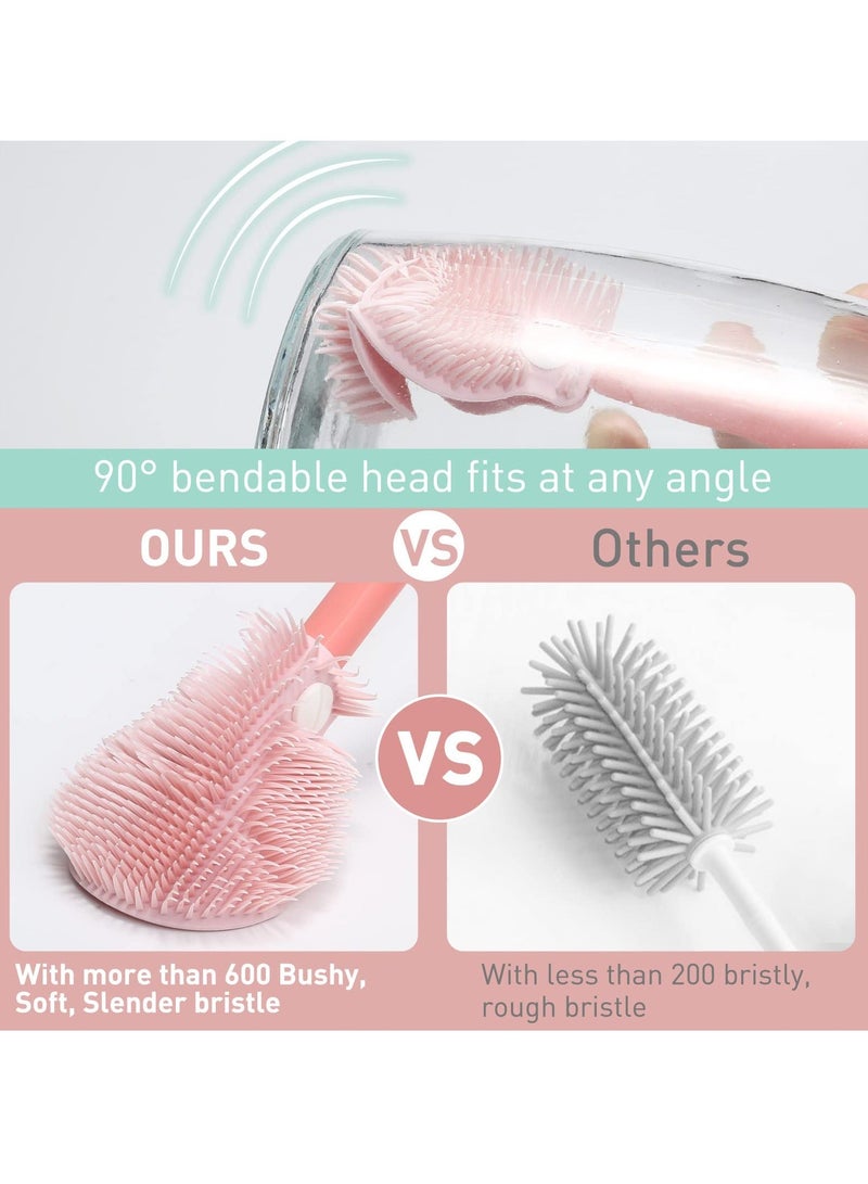 Baby Bottle Brush, Telescopic Silicone Bottle Brush for Cleaning with Long Handle, Bottle Cleaner Brush with Nipple Straw Cleaner Included Stand - Image 4