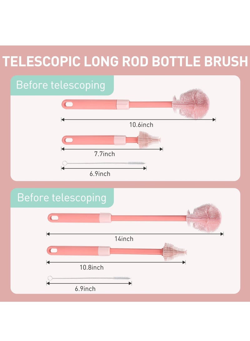 Baby Bottle Brush, Telescopic Silicone Bottle Brush for Cleaning with Long Handle, Bottle Cleaner Brush with Nipple Straw Cleaner Included Stand - Image 2