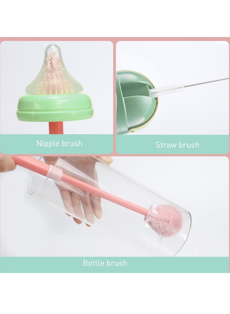 Baby Bottle Brush, Telescopic Silicone Bottle Brush for Cleaning with Long Handle, Bottle Cleaner Brush with Nipple Straw Cleaner Included Stand - Image 5