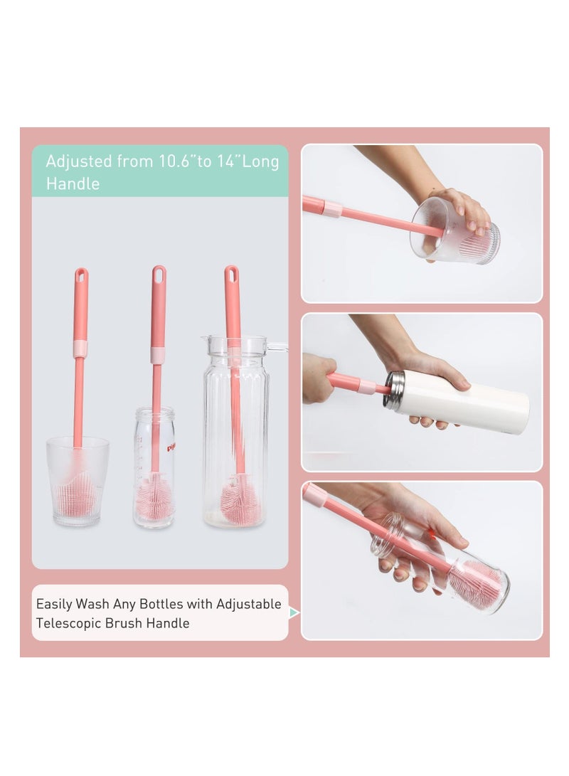 Baby Bottle Brush, Telescopic Silicone Bottle Brush for Cleaning with Long Handle, Bottle Cleaner Brush with Nipple Straw Cleaner Included Stand - Image 3