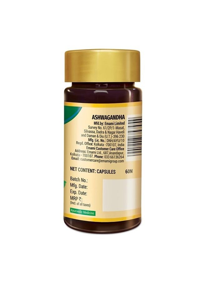 Zandu - Ashwagandha Capsules (120 veg caps), Formulated with Pure Extracts of Ashwagandha, Immunity Booster, For Natural Body Strength, Stress Buster (Pack of 60 x 2) - Image 1