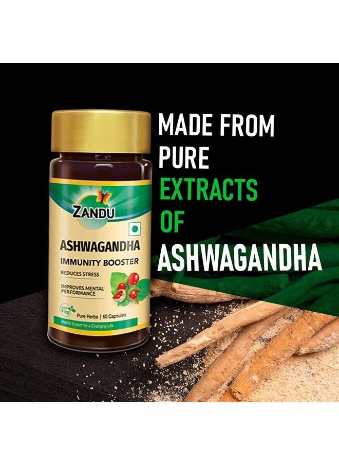 Zandu - Ashwagandha Capsules (120 veg caps), Formulated with Pure Extracts of Ashwagandha, Immunity Booster, For Natural Body Strength, Stress Buster (Pack of 60 x 2) - Image 1