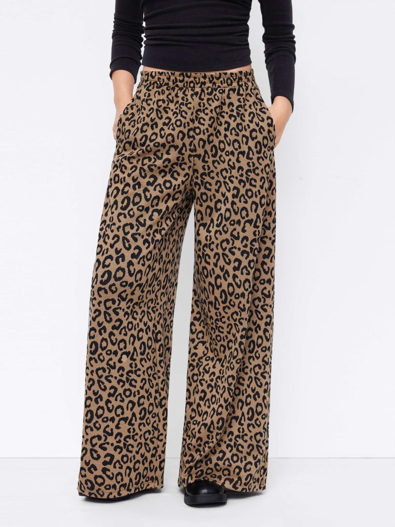 CIDER Women Leopard Print Wide Leg Lounge Pants Sweatpants Elastic Waist Casual Trousers with Pockets - Image 2