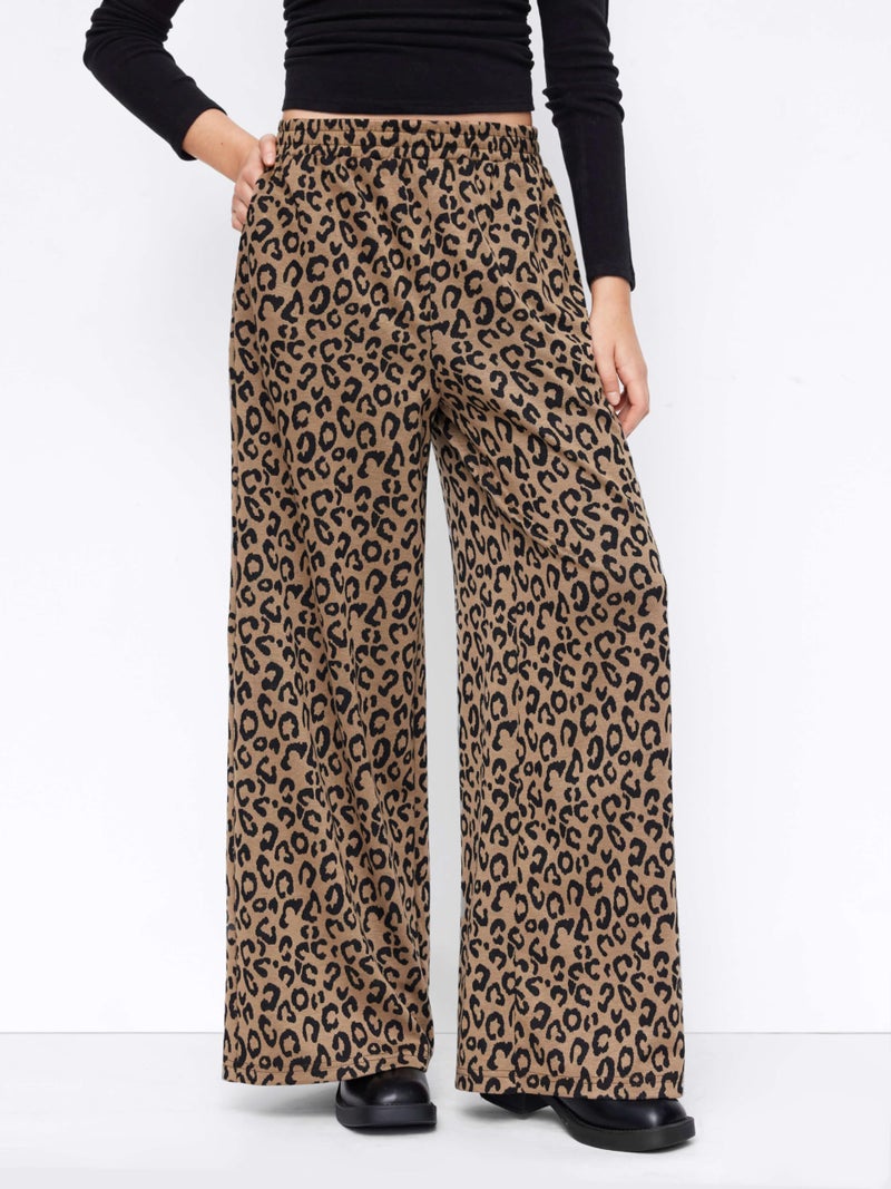 CIDER Women Leopard Print Wide Leg Lounge Pants Sweatpants Elastic Waist Casual Trousers with Pockets - Image 4