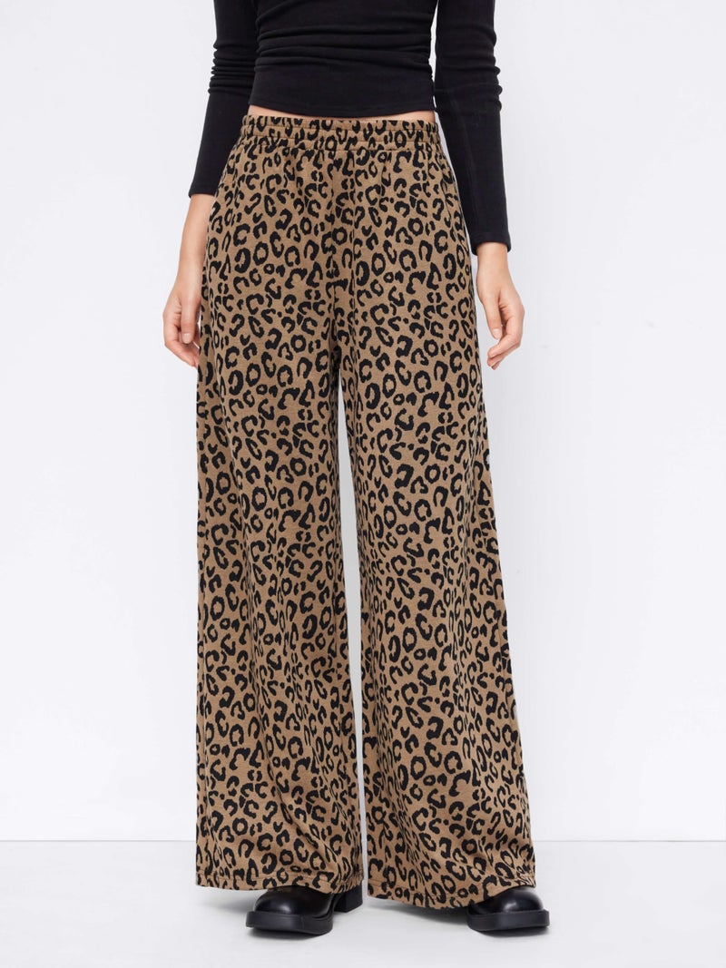 CIDER Women Leopard Print Wide Leg Lounge Pants Sweatpants Elastic Waist Casual Trousers with Pockets - Image 3