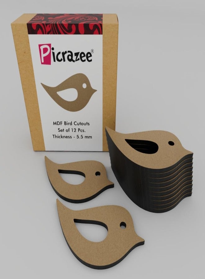 PICRAZEE مجموعة طيور من خشب MDF من PICRAZEE (12 قطعة) قطع خشبية سادة فارغة لأعمال يدوية، أعمال فنية، ديكوباج، فن الراتنج، مشاريع حرفية، ديكور احتفالي للمنزل والمكتب (سمك 5.5 مم)، بني - Image 1