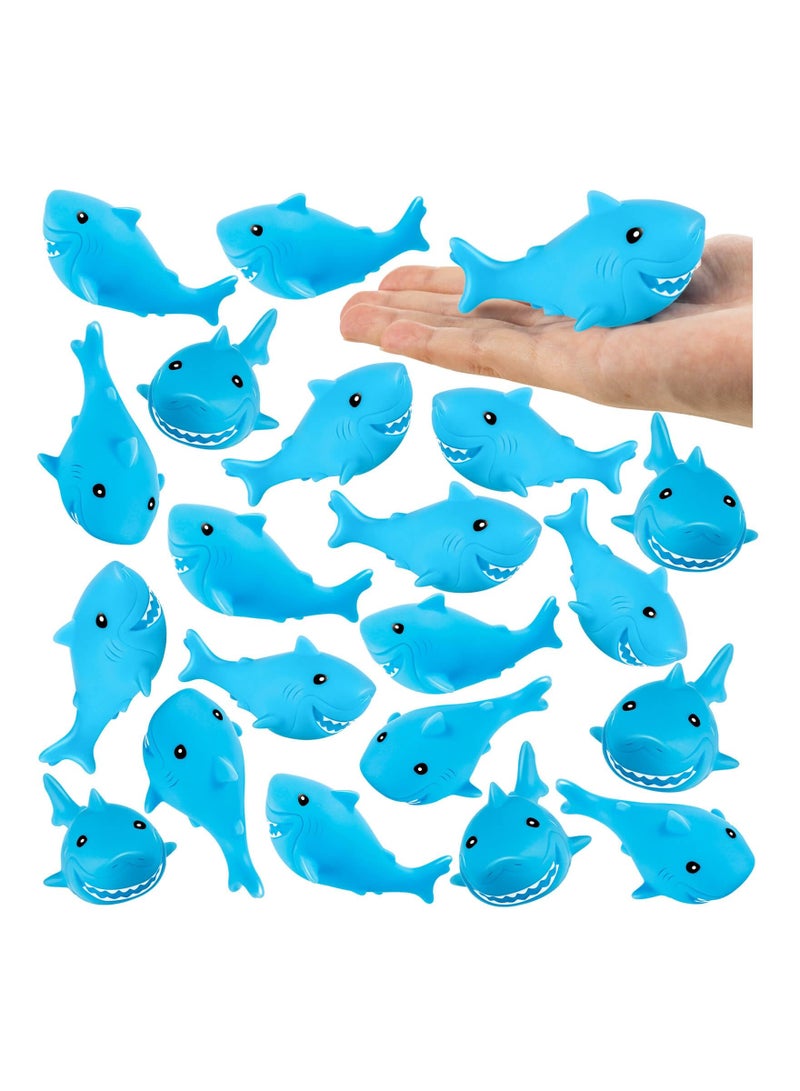 Cute Blue Rubber Shark Bath Toys for Kids - 25 Pcs Mini Floating Squeaky Sharks for Baby Showers, Classroom Prizes, Cake Decorations, and Ocean-Themed Gifts. Perfect for Fun Bath Time! - Image 1