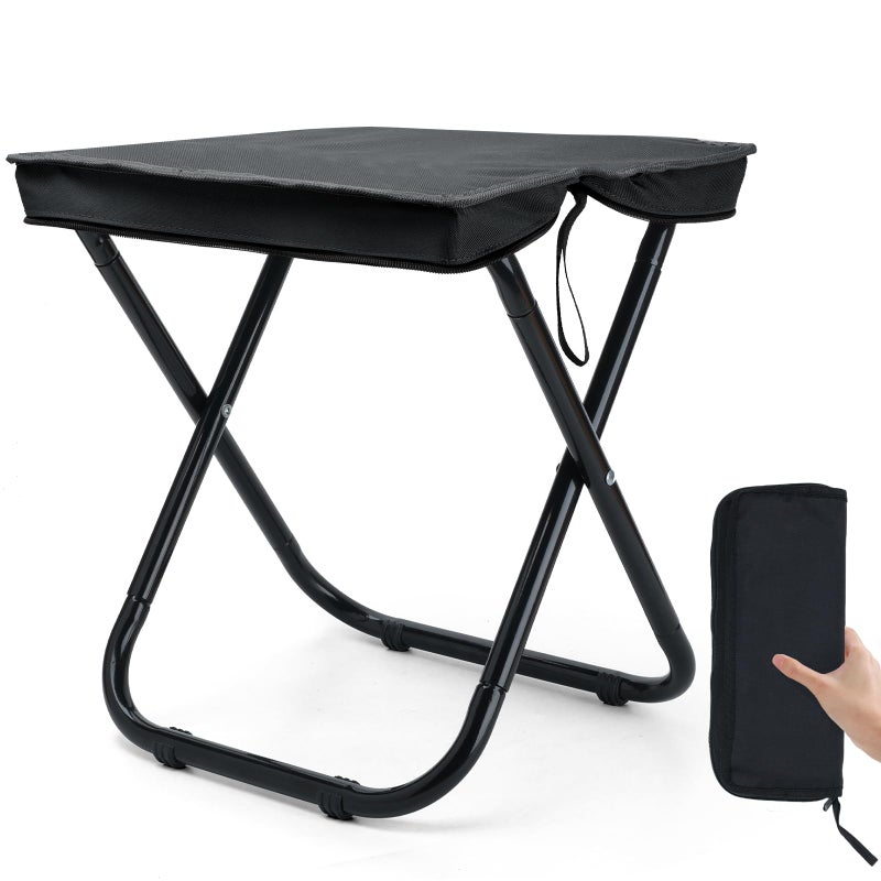 Outplea 16" Folding Camping Stools Heavy Duty 350lbs for Adults, Lightweight Portable Collapsible Travel Stool with Carry Bag, Foldable Foot Rest for Fishing Hunting Hiking, Gray - Image 1