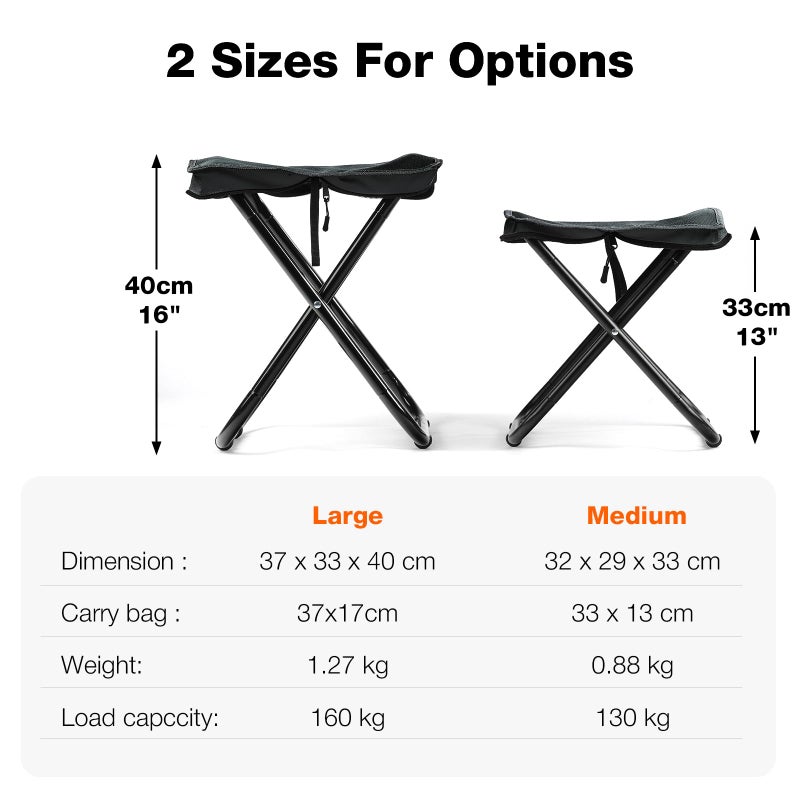 Outplea 16" Folding Camping Stools Heavy Duty 350lbs for Adults, Lightweight Portable Collapsible Travel Stool with Carry Bag, Foldable Foot Rest for Fishing Hunting Hiking, Gray - Image 2