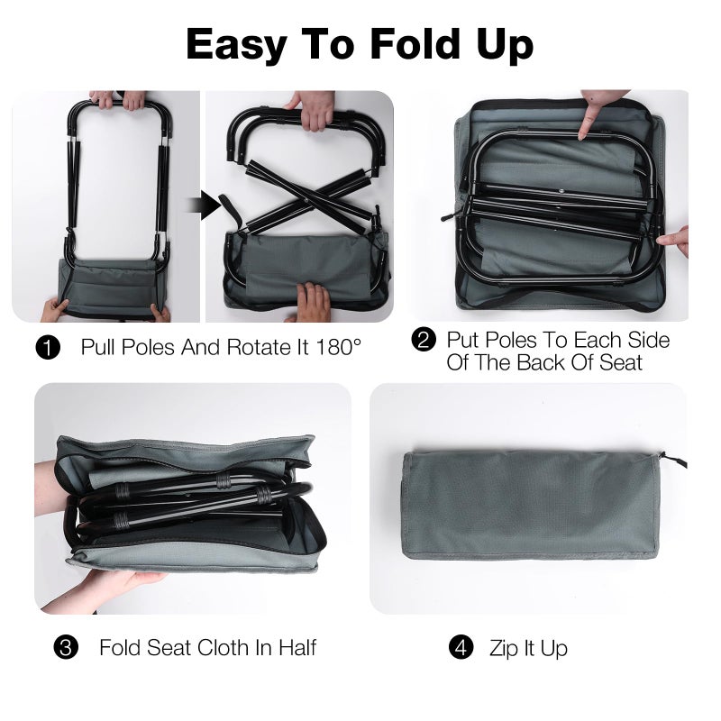 Outplea 16" Folding Camping Stools Heavy Duty 350lbs for Adults, Lightweight Portable Collapsible Travel Stool with Carry Bag, Foldable Foot Rest for Fishing Hunting Hiking, Gray - Image 5