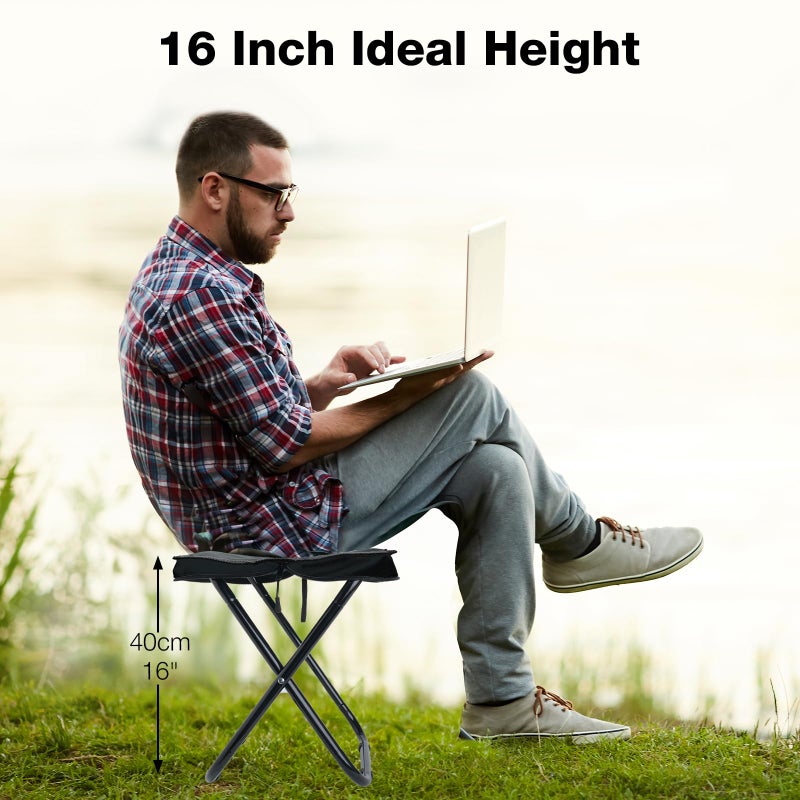 Outplea 16" Folding Camping Stools Heavy Duty 350lbs for Adults, Lightweight Portable Collapsible Travel Stool with Carry Bag, Foldable Foot Rest for Fishing Hunting Hiking, Gray - Image 4