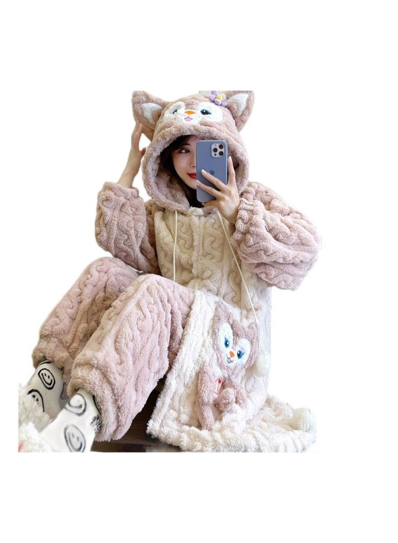KUYING Autumn and winter plush insulation coral velvet cartoon pajamas, home wear pajamas  - Image 1