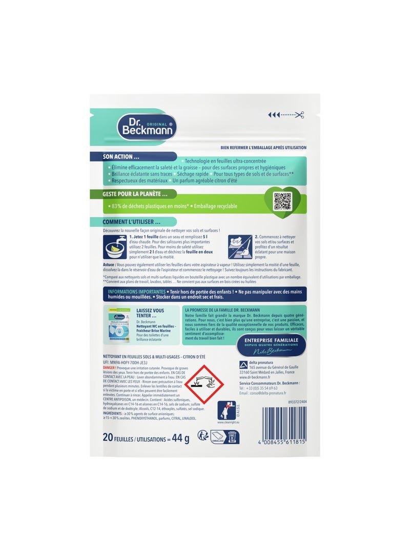Dr. Beckmann Floor & Multi-Surface Cleaning Sheets, Summer Lemon Scent, 20 Sheets, 44g - Image 2